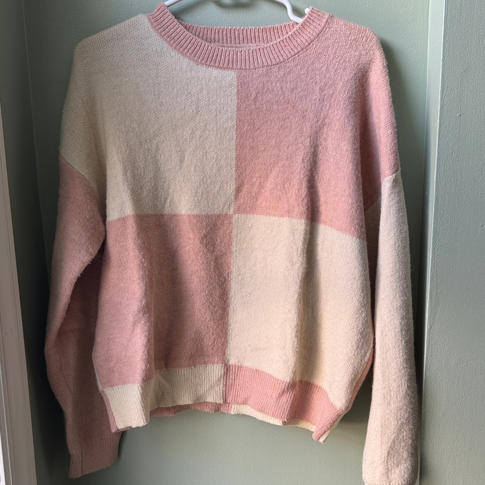 Pinch Pink & Cream Colorblock Crewneck Sweater Small